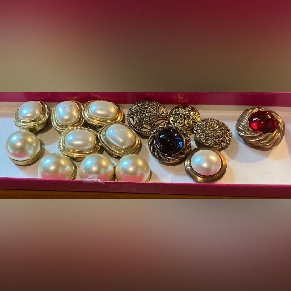 Metal Shank Button Covers Lot Multi Color Faux Pearl Cabochon Decorative Sewing